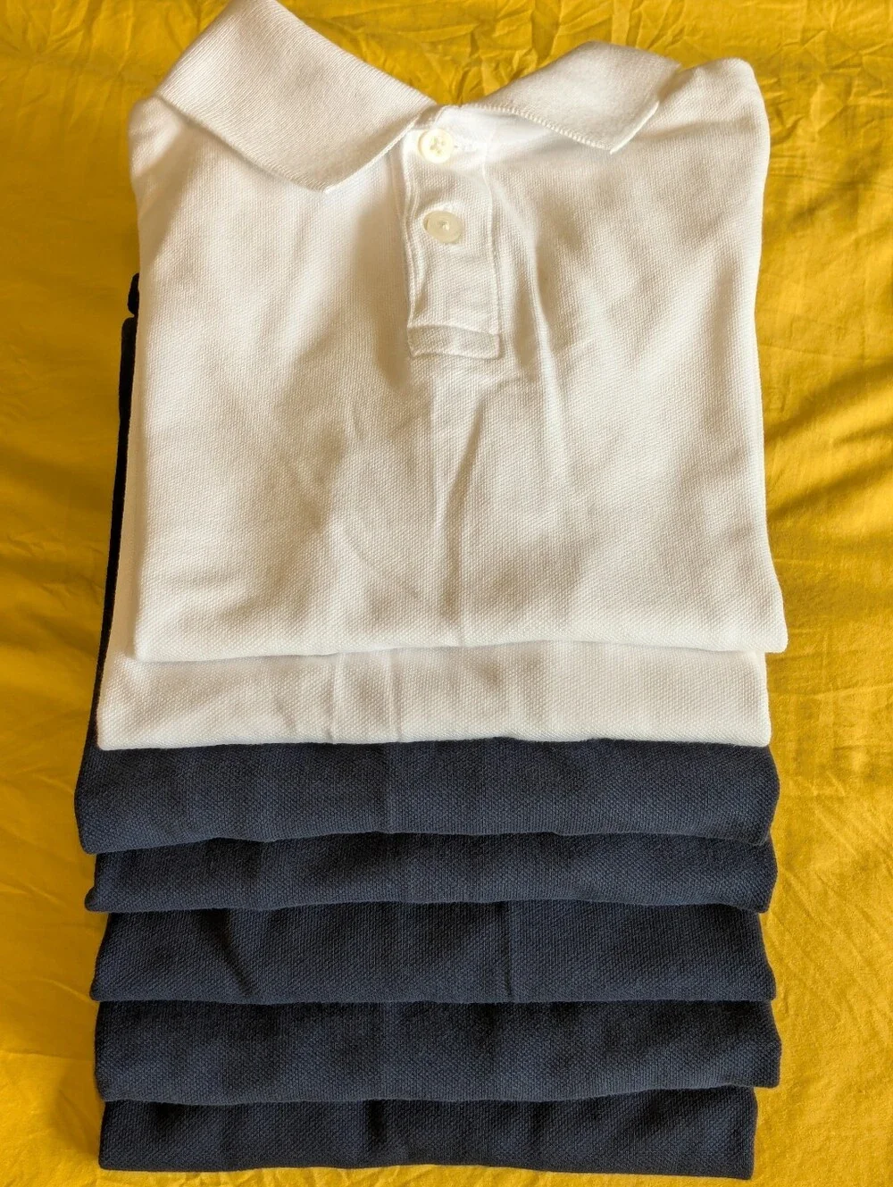 7️⃣ Children's Place Navy & White Long-Sleeve Pique Uniform Polos; Size: S 5 / 6